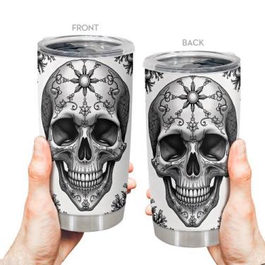 Imagem de Caneca de viagem Oasisdream Tumbler 600 ml com estampa de caveira