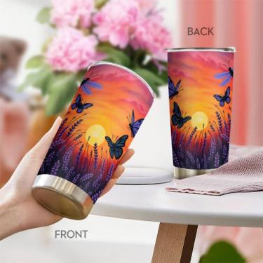 Imagem de Copo de viagem Caneca de café Oasisdream 600 ml com estampa de borbole