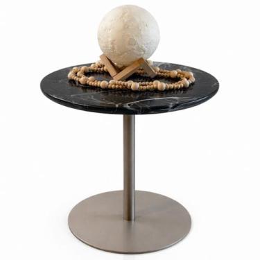 Imagem de Mesa Lateral Atría Base laca Champanhe Redonda Tampo Mármore Nero - Li
