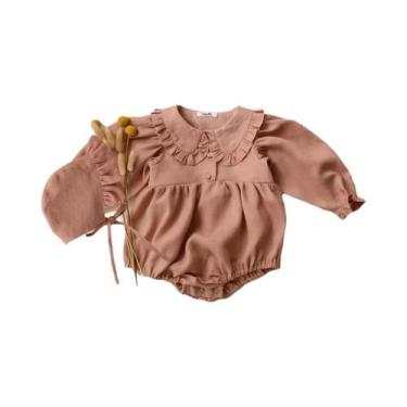 Imagem de Macacão De Manga Longa Para Bebês Meninas Com Chapéu Em Algodão E Linh