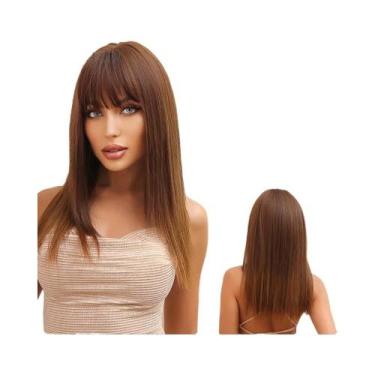 Imagem de Peruca Sintética Loira De Comprimento Médio E Liso Com Franja Para Mul