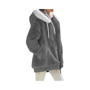 Imagem de Jaqueta Feminina De Inverno Com Capuz E Zíper Em Cashmere E Fleece, Co