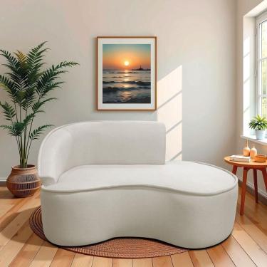 Imagem de Divã Recamier Curvo Sala De Estar Recepção Marrocos 150cm Lado Direito Linho Bege