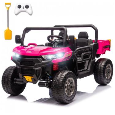 Imagem de Caminhão Basculante Infantil Elétrico Sopbost Rosa 24V 2 Lugares 4 Motores 75W Caçamba Automática 4WD Pneus EVA Controle Bluetooth