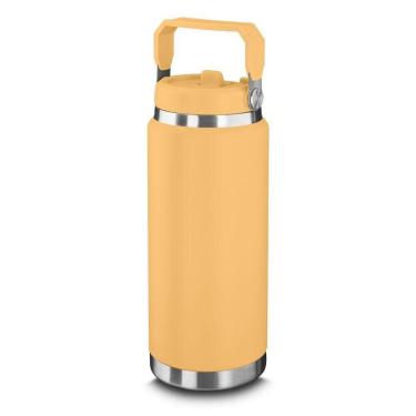 Imagem de Garrafa Térmica Parede Dupla Em Aço Inox Amarela 900ml Com Alça