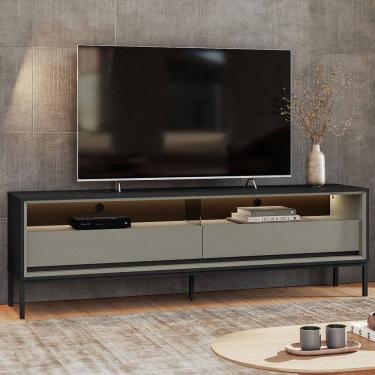 Imagem de Rack para TV Até 65 Polegadas Peridoto 2 Gavetas com Led Preto/Off White - Pnr Móveis