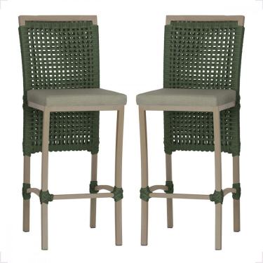 Imagem de 2 Banqueta Em Alumínio Roma Fendi Corda Náutica Tecido 8 Verde