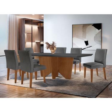 Imagem de Conjunto de Jantar Evora 6 Lugares Tampo em MDF com Cadeiras em Linho Grafite Mesa 180x...
