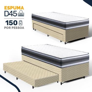 Imagem de Cama Box com Colchão de Espuma D45 Double Face Territory Hellen + Auxiliar de Espuma Unique Solteiro 88cm