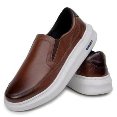 Imagem de Sapatenis Mocassim Masculino Slip On Em Couro 100% Legitimo Tenis Calçar Facil Parra Bo...