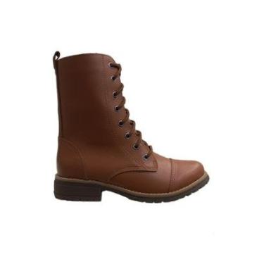 Imagem de Bota Coturno Botinha Caramelo Couro Cano Médio Salto Baixo-Feminino