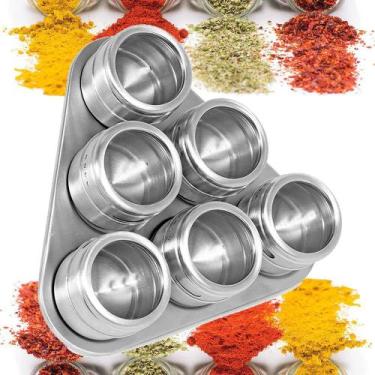 Imagem de 6 Potes de Porta Tempero e condimentos magnético em Inox - Piece