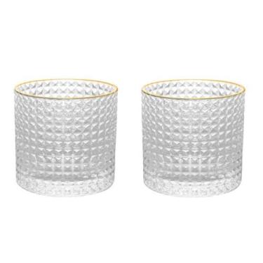 Imagem de Conjunto 02 Copos Para Whisky De Vidro Com Borda Dourada 320 Ml Spike 