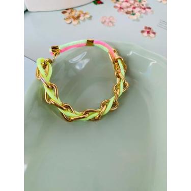Imagem de Tornozeleiras Pulseiras Elos dourados Macramê colorido - Dondocas.Biju