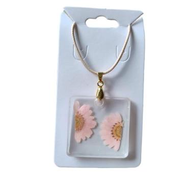 Imagem de Colar Artesanal com Flor Natural Desidratada - Cor Rosa - Yaathe ateli