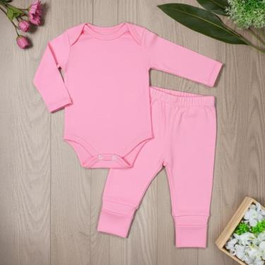 Imagem de Conjunto Longo para Bebê Body e Calça Básico 100% Algodão Cor:Chiclete