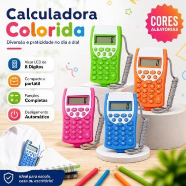 Imagem de Calculadora Colorida Portátil 8 Dígitos com Cordão Mini Calculadora Es