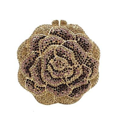 Imagem de Boutique De FGG Bolsa clutch de cristal rosa feminina flor para noite festa de casamento, formatura, noiva, strass, floral, bolsa, mini, Roxo nº 9, Mini