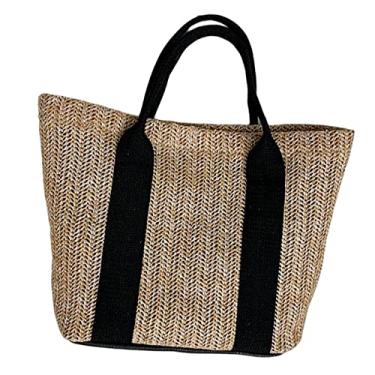 Imagem de Newmind Bolsa de mão moderna grande de vime para lazer, viagem, férias, uso diário, preta