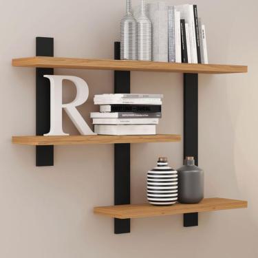 Imagem de Prateleira Industrial 3 Prateleiras 100% Mdf Freijó/preto Fosco F35 - Pradel