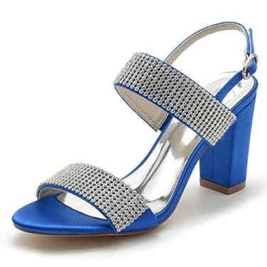 Imagem de Sapatos nupciais femininos de cetim Peep Toe Peep Toe Salto alto marfim sapatos sapatos sociais 36-43,Blue,5 UK/38 EU