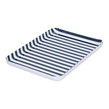 Imagem de Bandeja de frutas, travessas de porcelana, bandejas retangulares, travessas Sobremesa ecologicamente correta de cores firmes com listra azul branca