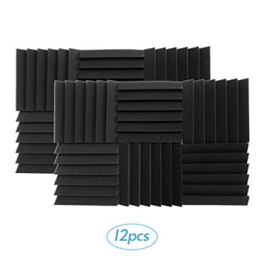 Imagem de 12pcs 12 * 12 * 2 polegadas Painéis de espuma acústica de estúdio de alta densidade Isolamento de som Espuma retardador de fogo para estúdio KTV Broadcast Family Theatre POPQ