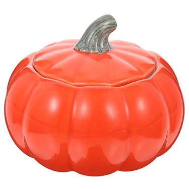 Imagem de Tofficu Recipiente criativo em forma de abóbora tigela de cerâmica com tampa suporte de chá suporte de feijão pote de cerâmica pote de chá tigela em forma de abóbora presente