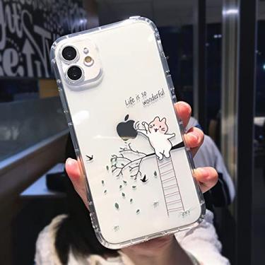 Imagem de Capa de telefone para iPhone 11 13 Pro MAX XS XR X 12 Mini 7 8 Plus Bonito Desenho Animado Animal Cão Gato Porco Capa Traseira à prova de choque, gato na árvore, para iPhone 12 Pro Max