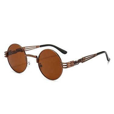 Imagem de Óculos de sol feminino moldura redonda uv400 tons vintage masculino óculos de sol ao ar livre proteção solar multicolorido, C18 marrom, china