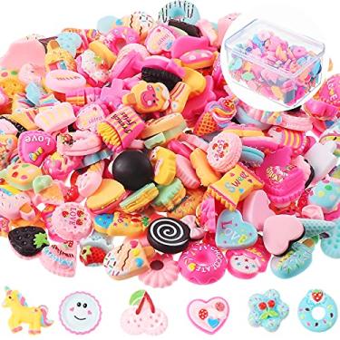 Imagem de Conjunto de 200 peças de pingentes de geleca, conjunto de miçangas misturadas de resina com fundo plano e caixa para fazer artesanato e scrapbook de ornamentos