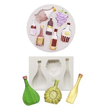 Imagem de Conjunto de 2 mini garrafas de vinho de silicone para molde de uva e champanhe para decoração de bolos e bolos de artesanato de açúcar, ferramentas de decoração de polímero, projetos de artesanato (cor aleatória)
