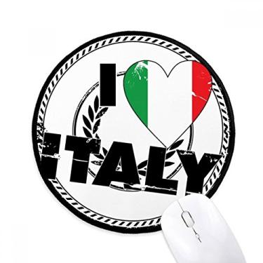 Imagem de DIYthinker I Love Italy Word Flag Love Heart Pattern Mouse Pad Desktop Office Round Mat para Computador