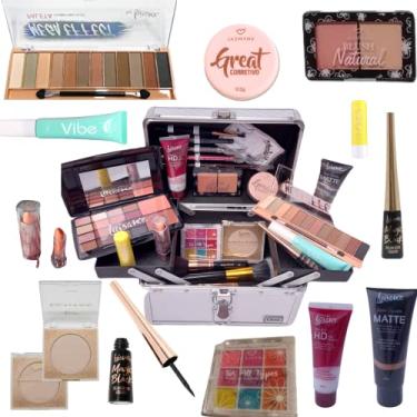Imagem de Maleta de Maquiagem Profissional Jasmyne Luisance Macrilan Rubys 129 Sombra Base Pincel Iluminador Lápis Pó Blush Primer Máscara Cílios Batom Lip Balm Demaquilante Delineador Esfumar Kabuki Completa