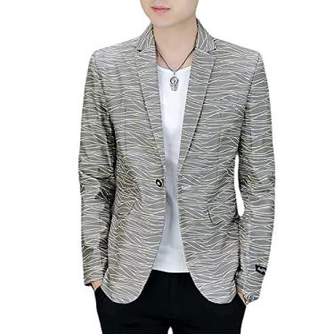 Imagem de Blazer masculino leve primavera slim fit terno jaqueta casual respirável casaco cavalheiro para festa de casamento formatura um botão externo, cinza, G (busto: 100 cm)