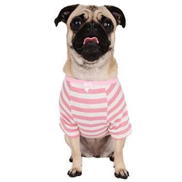 Imagem de CueCue Pet Camiseta listrada aconchegante para animais de estimação, PP, rosa/branco