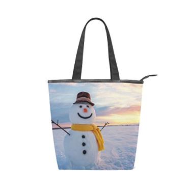 Imagem de ALAZA Bolsa de ombro em lona fofa boneco de neve pôr do sol feminina bolsa de mão