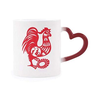 Imagem de Ano de Galo Animal China Zodíaco Caneca Sensível ao Calor Caneca Vermelha Mudança de Cor