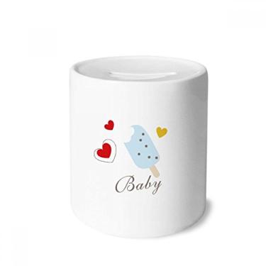 Imagem de DIYthinker Caixa de moedas de cerâmica com picolé azul coração e sorvete, presente de cofrinho