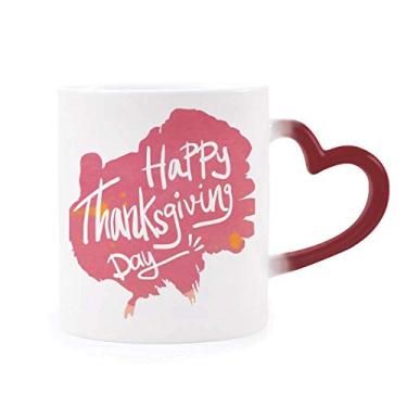 Imagem de Caneca de grés rosa com estampa de aquarela sensível ao calor e muda de cor vermelha