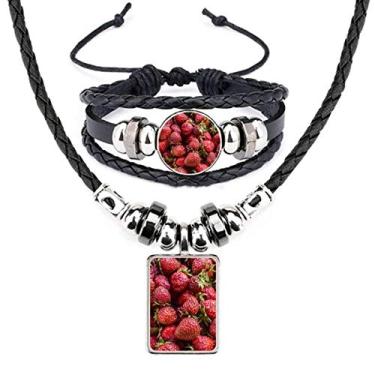 Imagem de Conjunto de joias de couro com imagem de frutas vermelhas e morango Fresh
