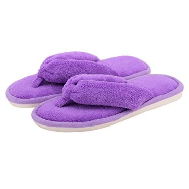 Imagem de Onmygogo Pantufas femininas de bico aberto com espuma viscoelástica, pele sintética macia, antiderrapante, Roxa, 9-10