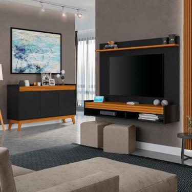 Imagem de Conjunto Sala de Estar Painel Home 136cm e Buffet Ripado