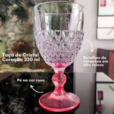 Imagem de Taça Para Água Em Cristal Coração Borda Rosa 330ml 1716 Lyor