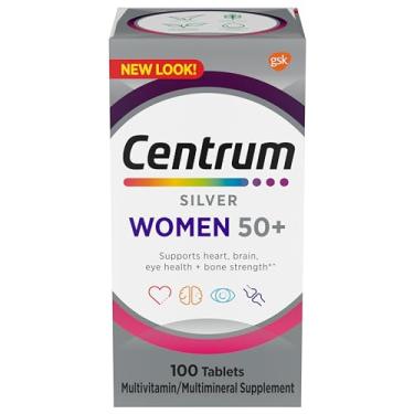 Imagem de Centrum Multivitamínico feminino prateado 50 Plus, suplemento multivitamínico com vitamina D3, vitaminas B, Cálcio e Antioxidantes, sem glúten, ingredientes não OGM - 100 unidades