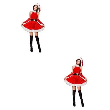 Imagem de VALICLUD Kit Bebê 10 Pcs blusas femininas trajes adultos vestidos vestido formal mulheres de cosplay de papai noel vestido cosplay de natal pescoço pendurado roupas definir bebê vermelho