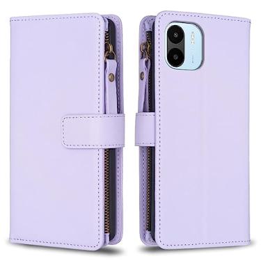 Imagem de Capa com alça de pulso Xiaomi Redmi A1/Redmi A2, 9 compartimentos para cartão, 1 carteira de couro com zíper, função de suporte, fecho magnético, capa para celular compatível com Redmi A1/Redmi A2 de