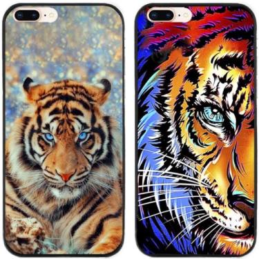 Imagem de 2 peças Cool Tiger King impresso TPU gel silicone capa traseira para Apple iPhone (iPhone 7 Plus/iPhone 8 Plus)