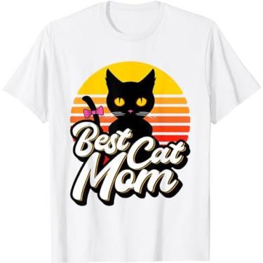 Imagem de Camiseta feminina divertida com estampa do pôr do sol da Best Cat Mom camiseta feminina casual manga curta, Branco, PP