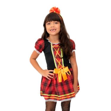 Imagem de Vestido Caipira Infantil Vermelho Preto Festa Junina + Arco